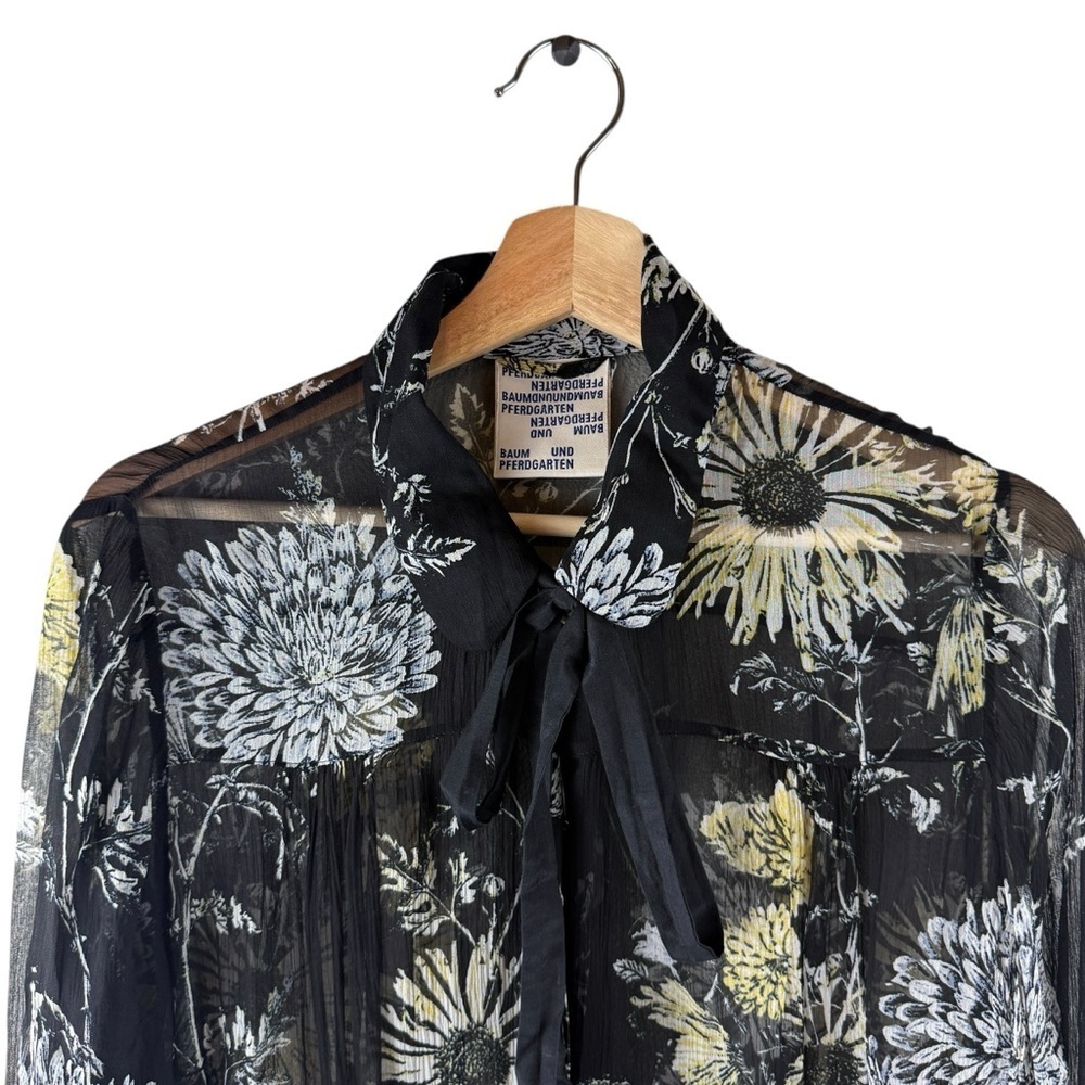 baum und pferdgarten sheer floral tie neck blouse top black floral size 42 - Picture 5 of 10